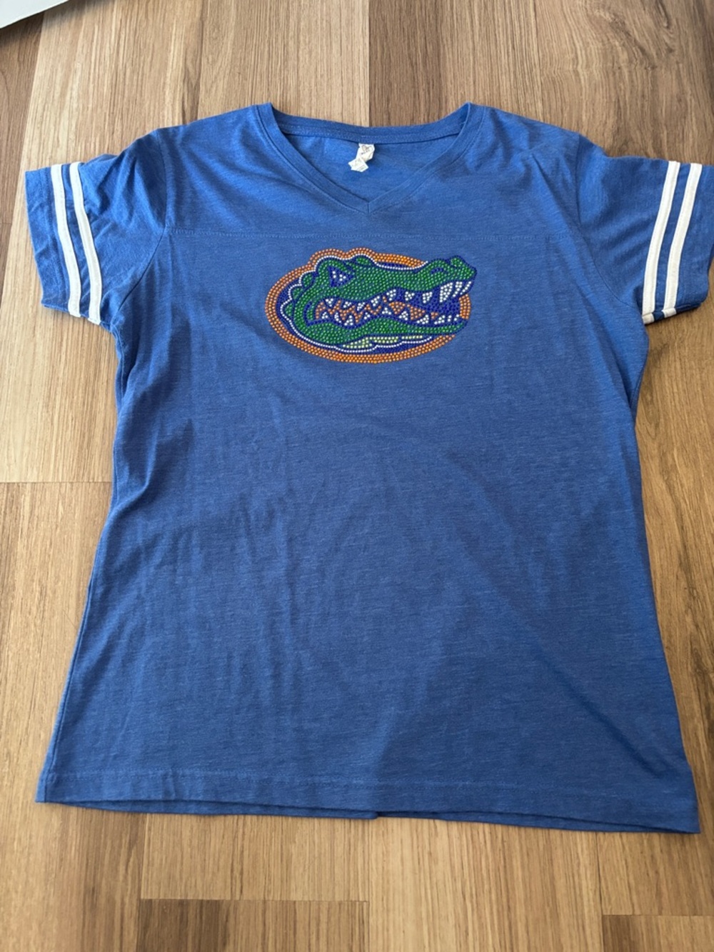 Girls' Royal Blue V-Neck Gator Rhinestone Tee